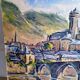 Landscape village old gouache bridge / paper 65/50cm