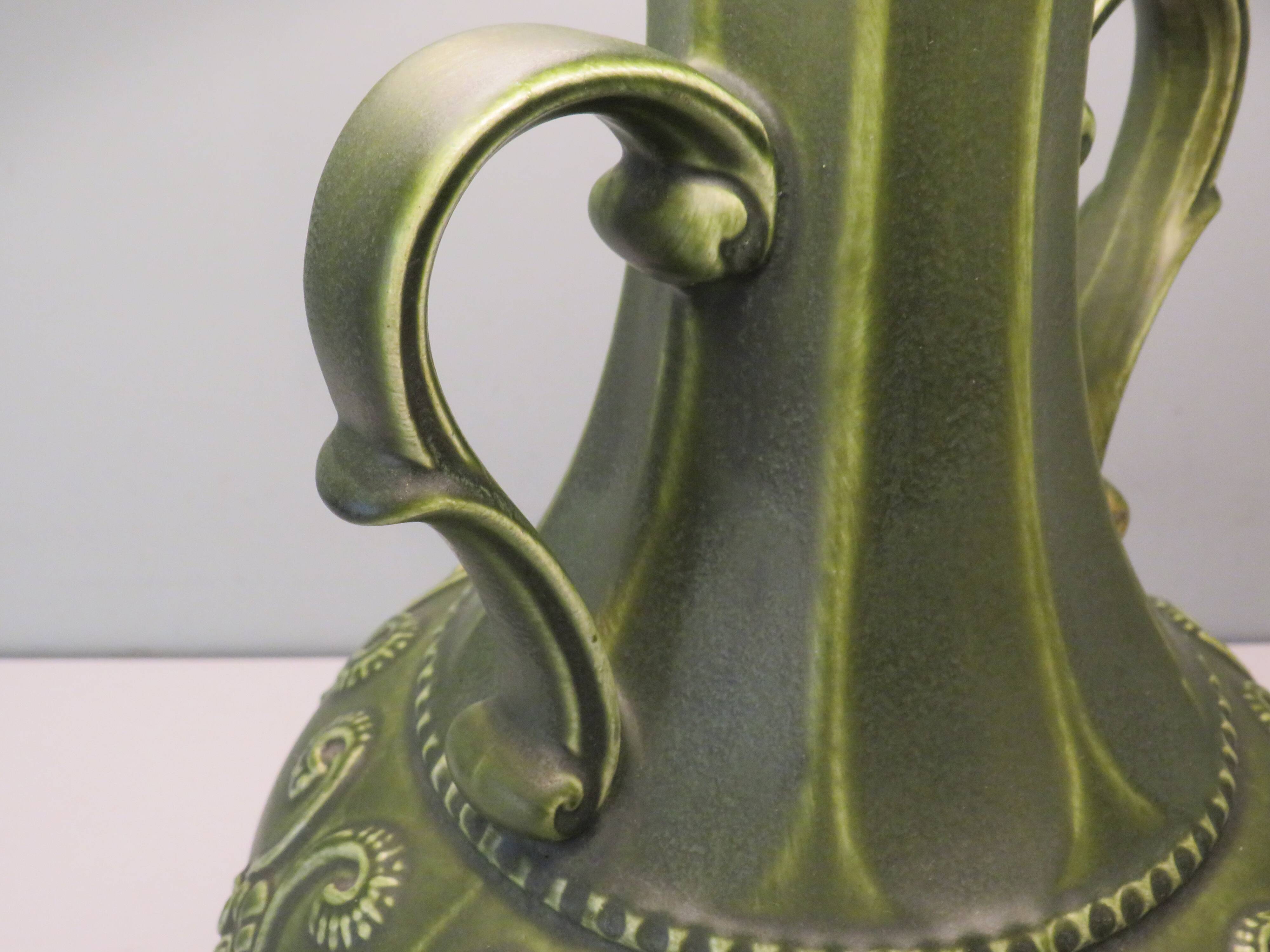 Ceramic table lamp from Bay, West Germany 1960 with handcrafted lampshade