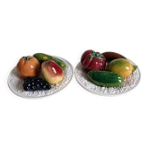 Assiettes en majolique trompe-l'œil de fruits portugaises artisanales du milieu du siècle
