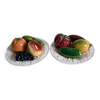 Mid-Century Handcrafted Portuguese Majolica Trompe l'Oeil Fruit Plates