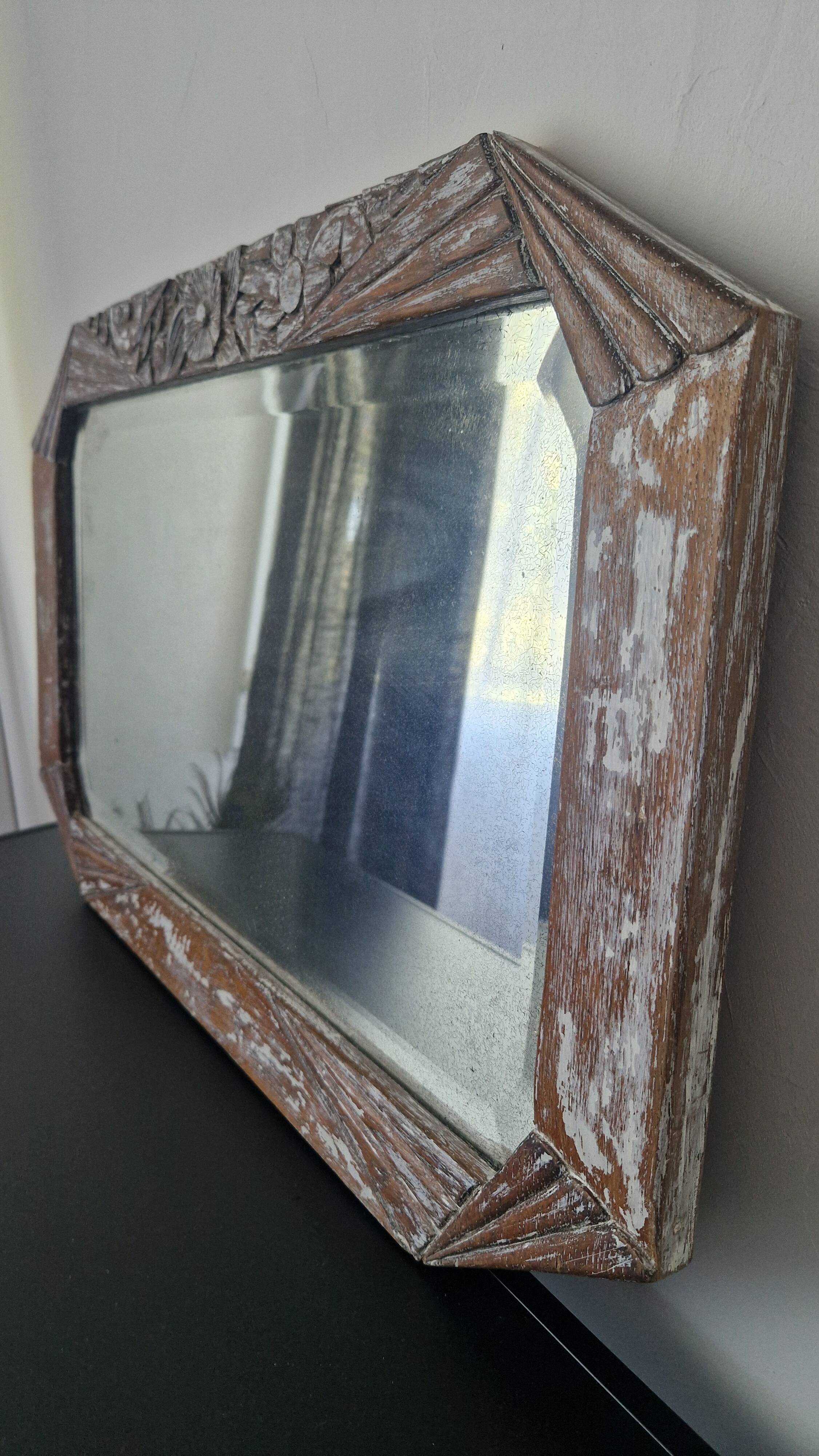 Vintage Art Deco carved wood mirror from the 1940s/50s