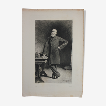 Eau forte originale gravure, Mr Puvis de Chavannes portrait de Bonnat 1882