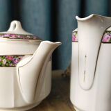 Duo teapot milk jug - floral headband and gilded edging KPM porcelain