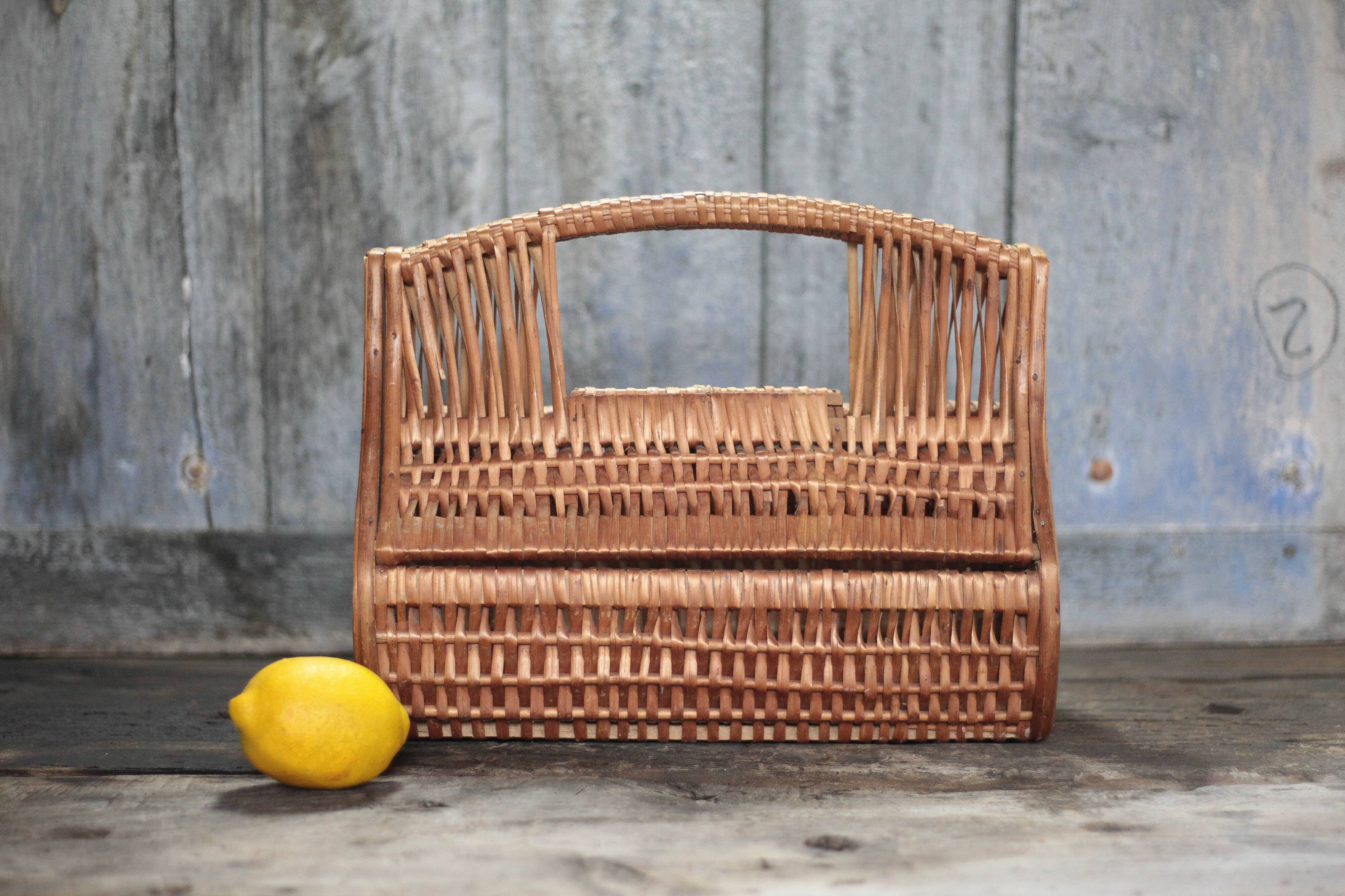Vintage wicker basket, messenger bag, woven basket, countryside