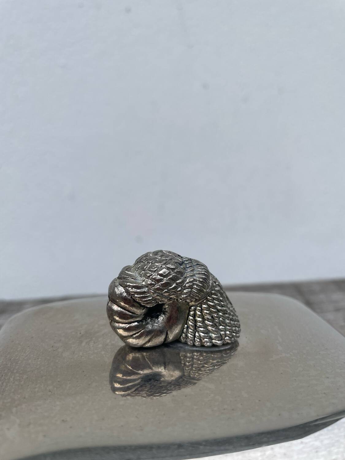 Silver metal pompom butter dish