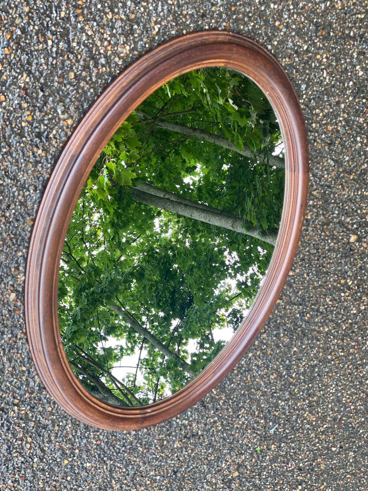 Miroir ovale vintage en bois massif 1960 82x60cm