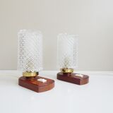 Paire de lampes de chevet avec base en bois