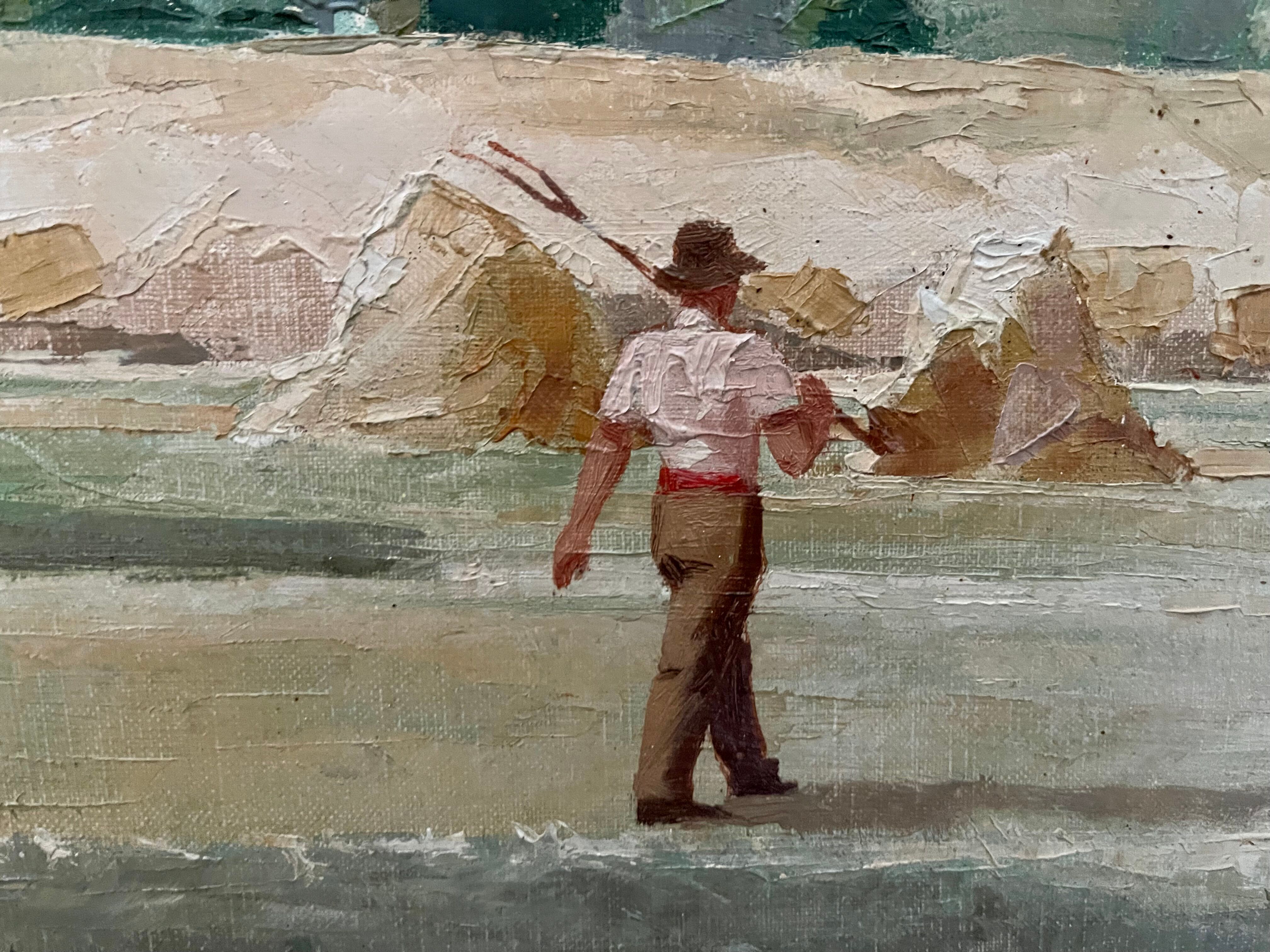 Haystack painting rustic scene by Julien Gerardot Oil on canvas