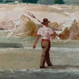 Haystack painting rustic scene by Julien Gerardot Oil on canvas