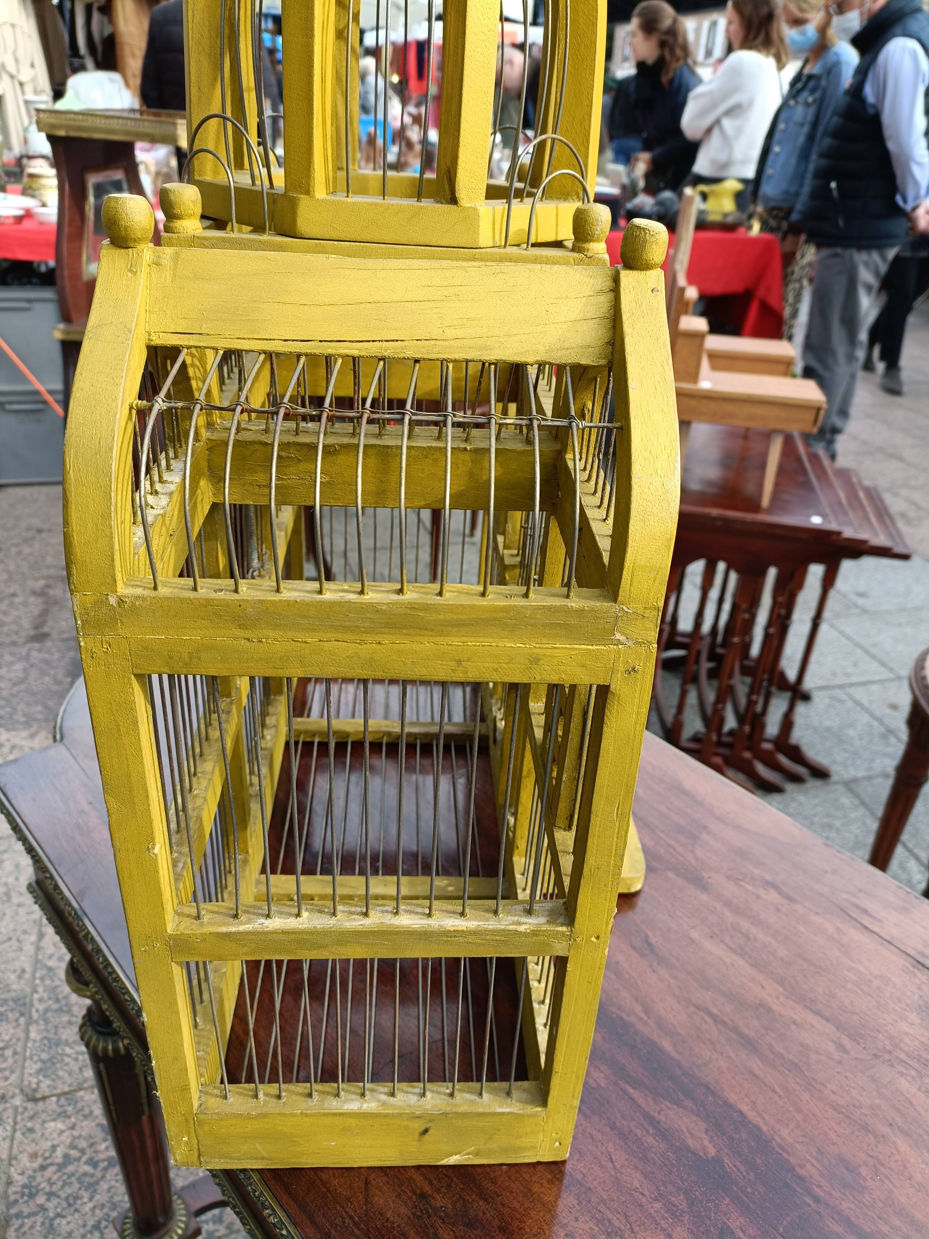 Vintage antique wood and metal bird cage