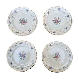 Lot de 4 assiettes à motif floral, liseré doré début xxe