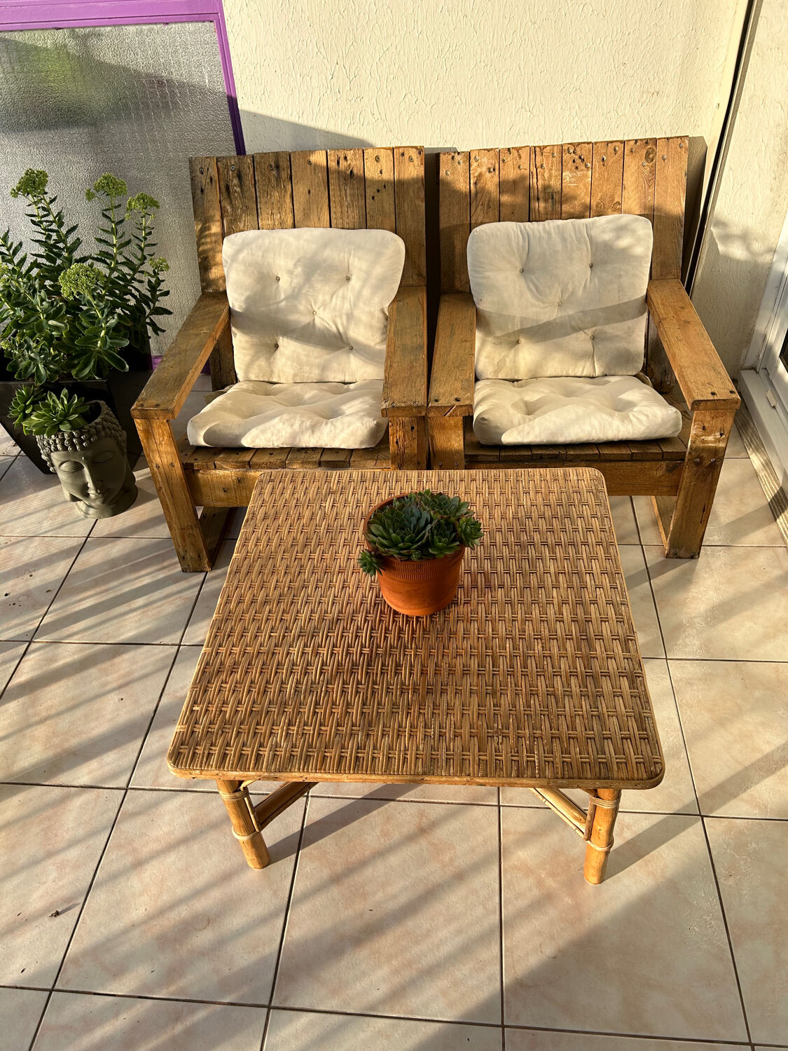 Square rattan coffee table - 67 cm