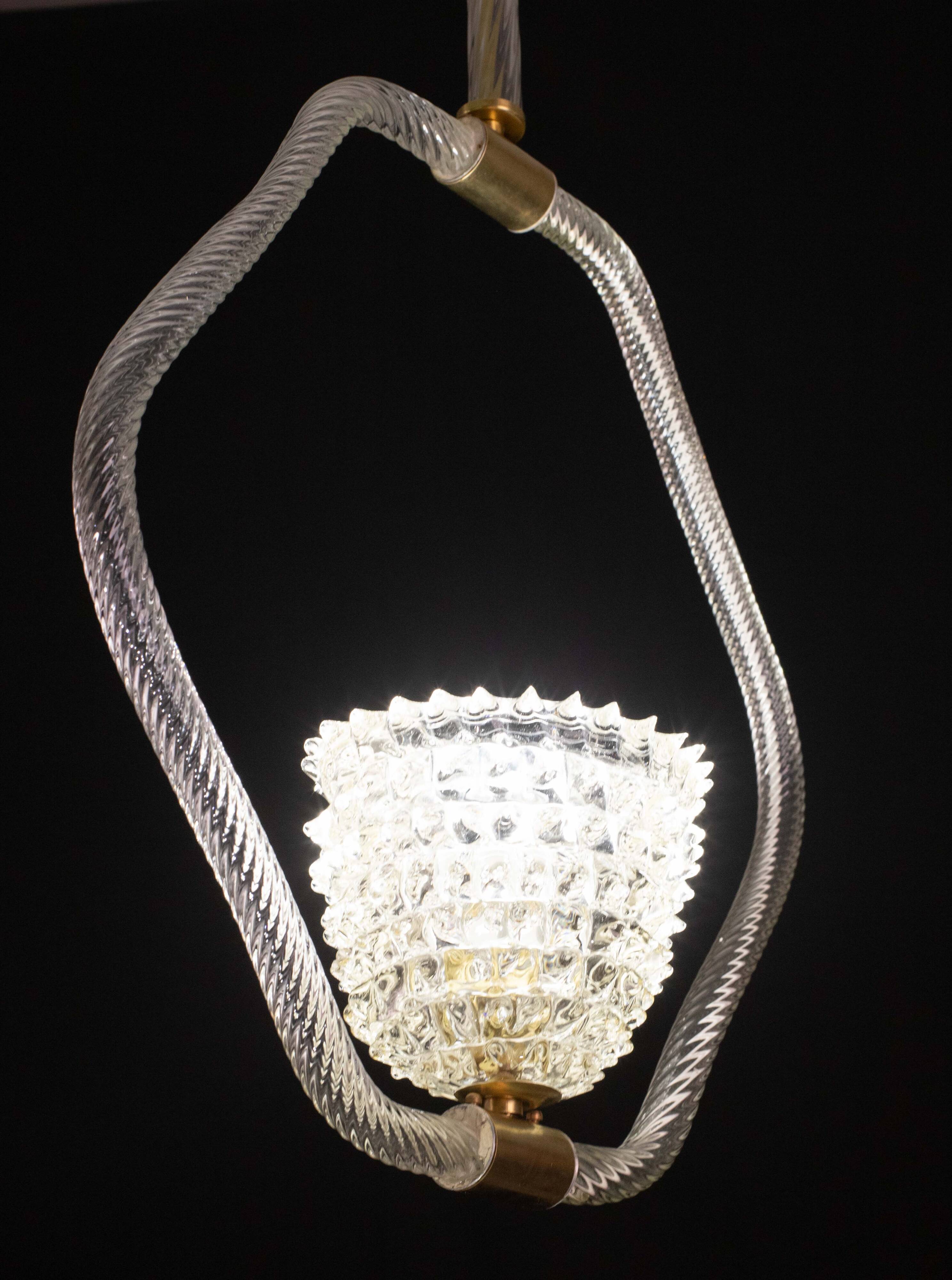 Charming clear rostrato Murano glass chandelier by Barovier & Toso, 1940s