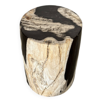 Small black, white and gray petrified wood side table H28cm D:19