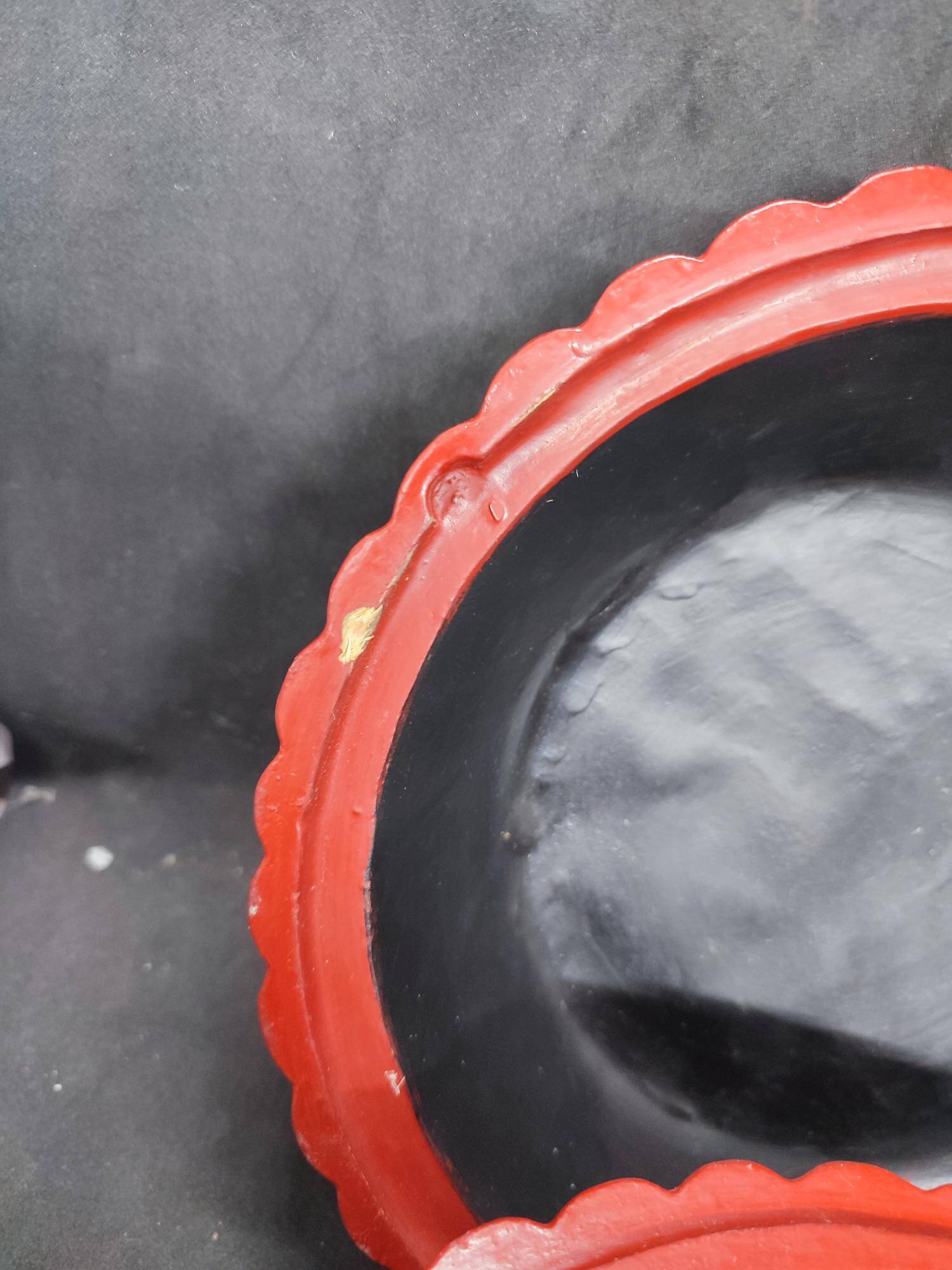 old Chinese wooden candy box red lacquer in good condition