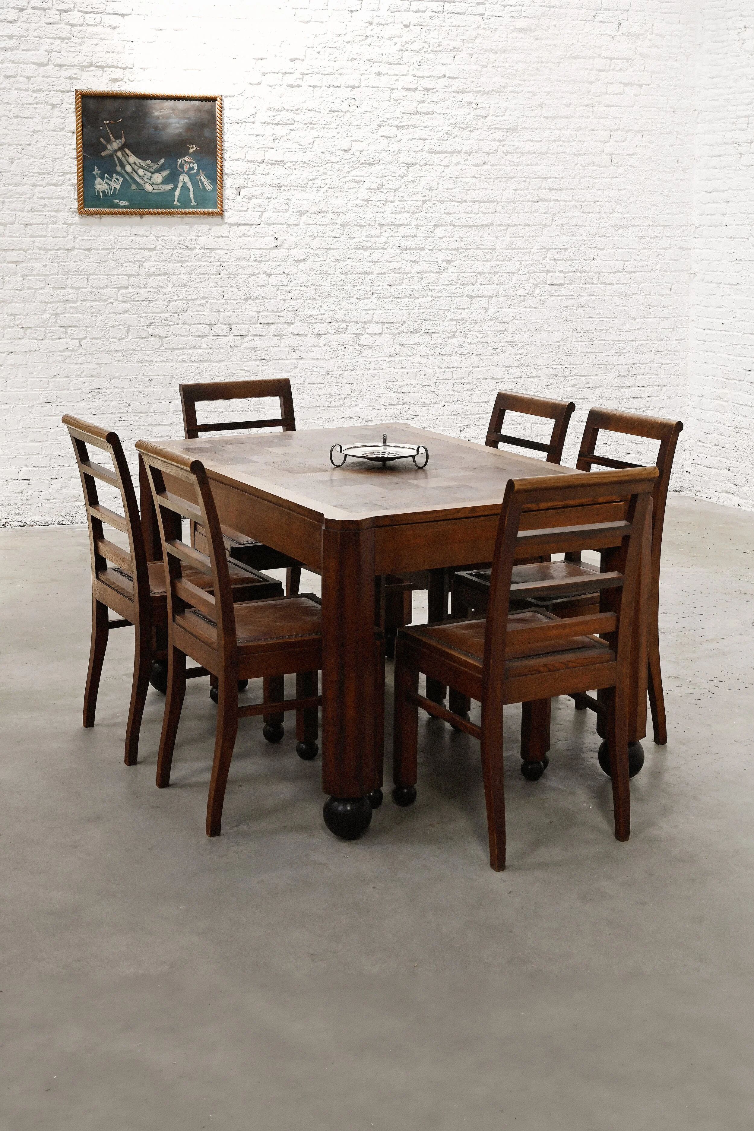 Dutch modernist Art Deco dining suite in oak, Netherlands, c. 1930