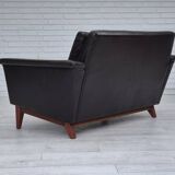 1970s, Danish 2 seater sofa, original condition, furniture leather, solid teak wood.