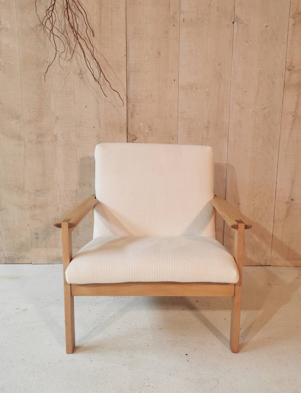 Fauteuil velours ivoire
