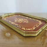 Plateau octogonal en marqueterie et laiton, Italy, Art Deco années 40 50