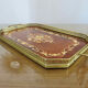 Octagonal tray in marquetry and brass, Italy, Art Deco 1940s 1950s