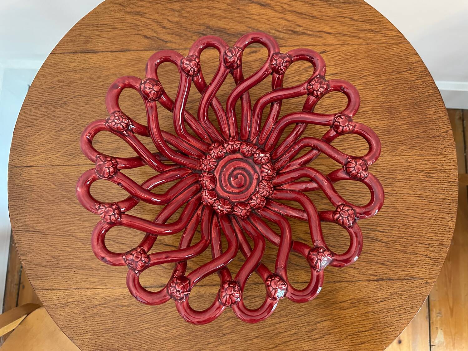 Antique fruit basket in woven ceramic Vallauris