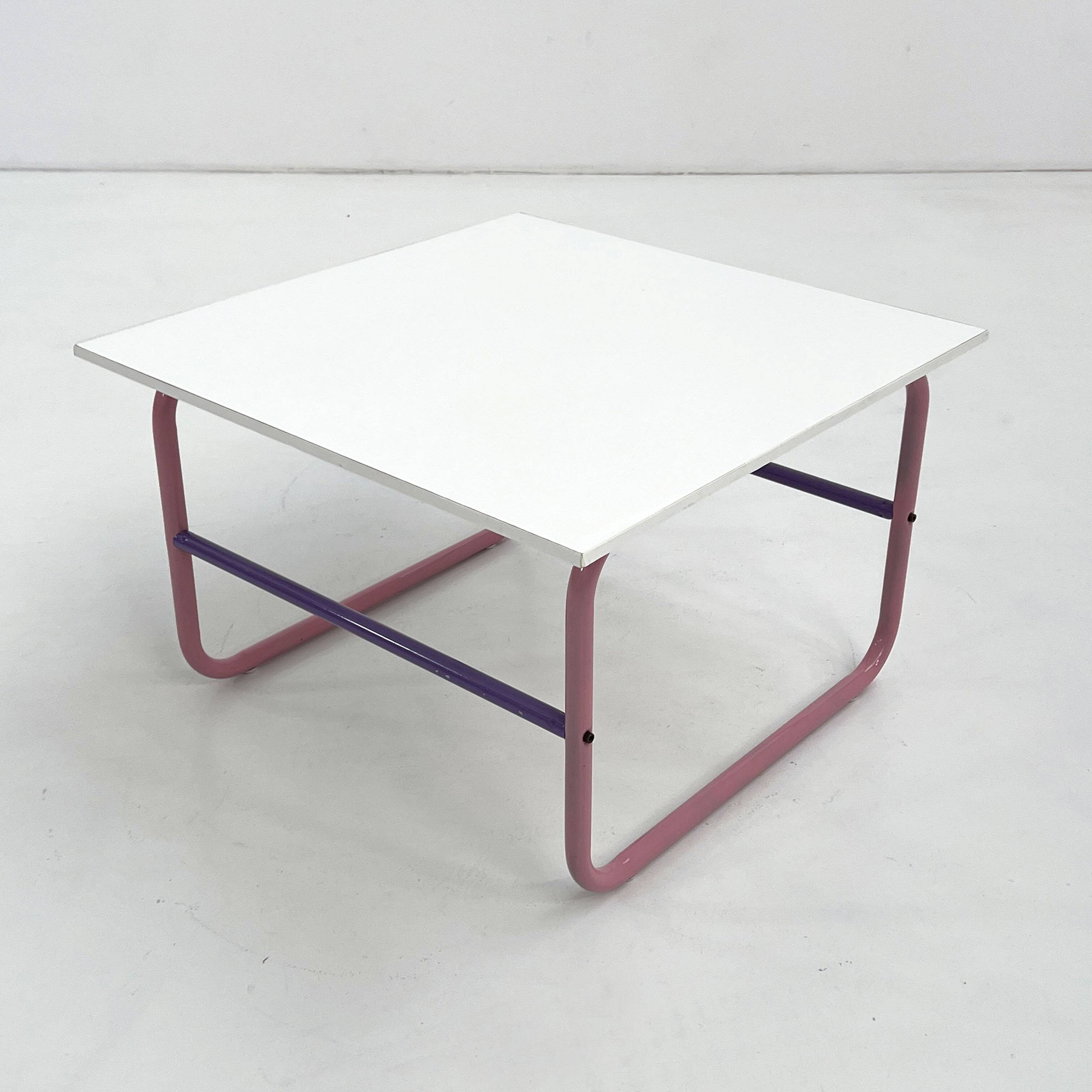 Tubular coffee table in pink and purple, 1980.
