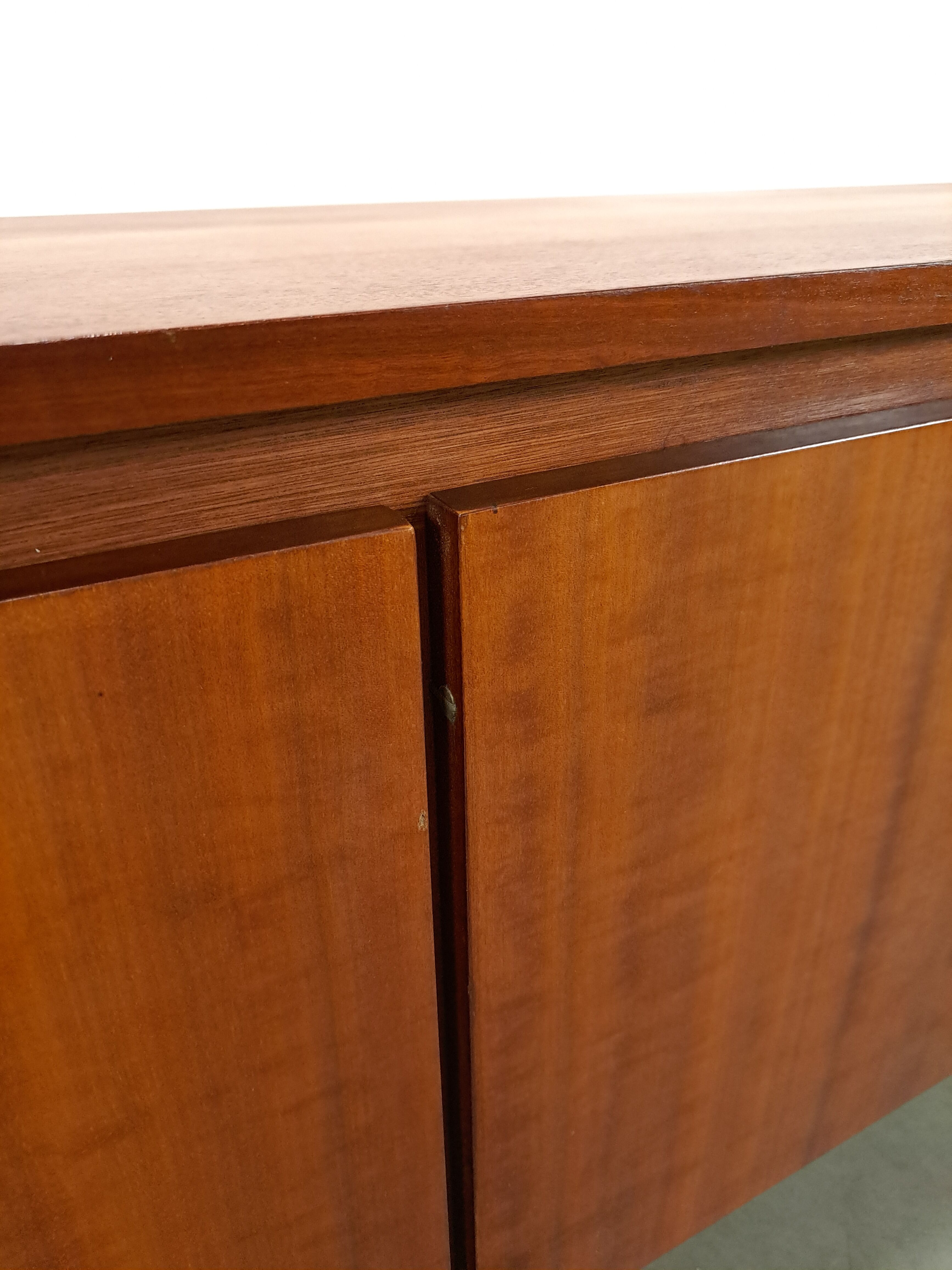 Long dark walnut veneer sideboard, vintage TV cabinet
