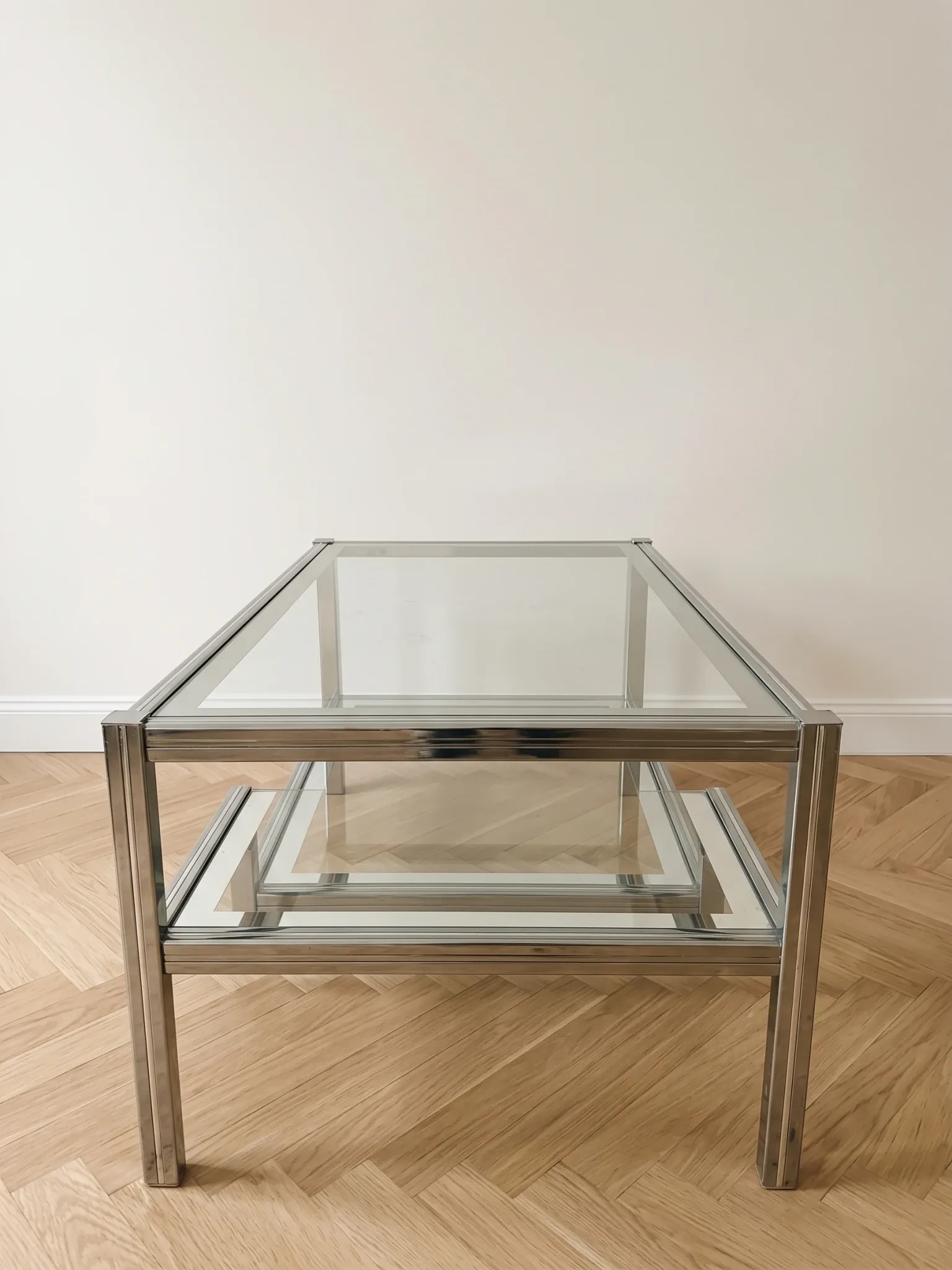 Romeo Rega coffee table in glass and chrome metal, 1970s