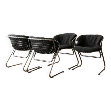 Chaises de salle à manger Chrome Flynn italiennes Gastone Rinaldi Thema, années 1970, ensemble de 4
