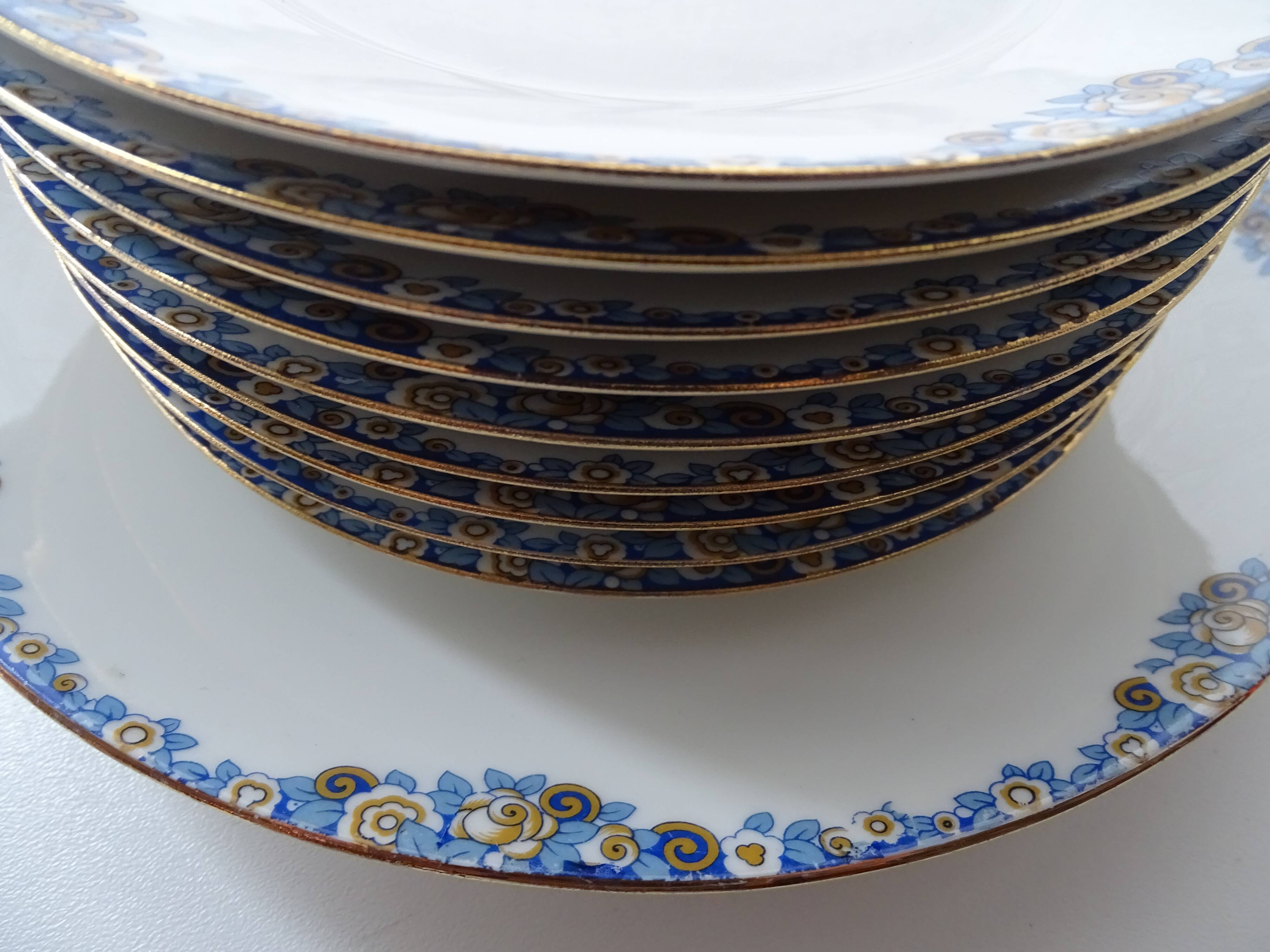 Dessert service porcelain Limoges Union Art Deco 9 people