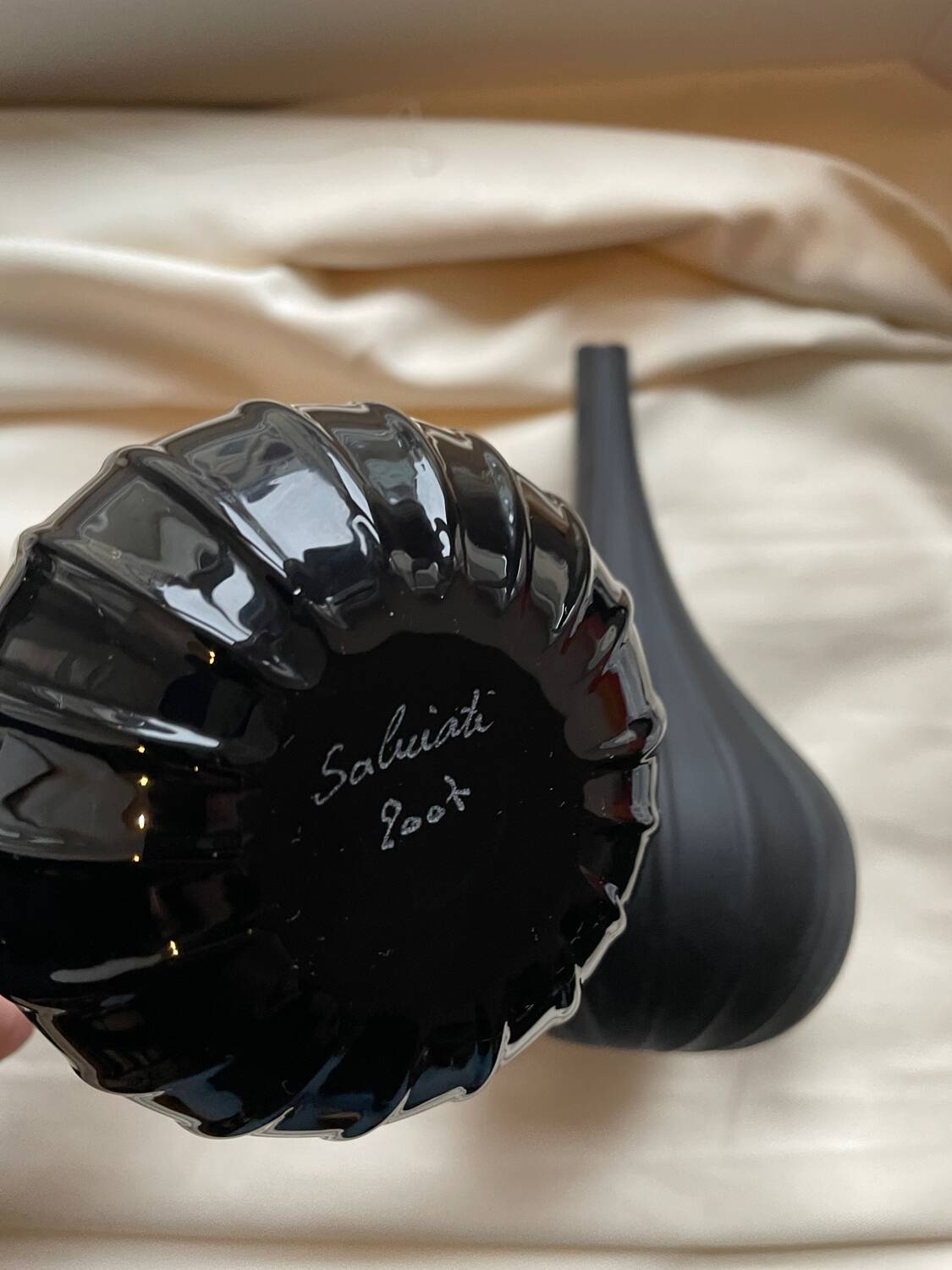 Salviati 2007 Glossy Black Signed Drop Vase 17 cm