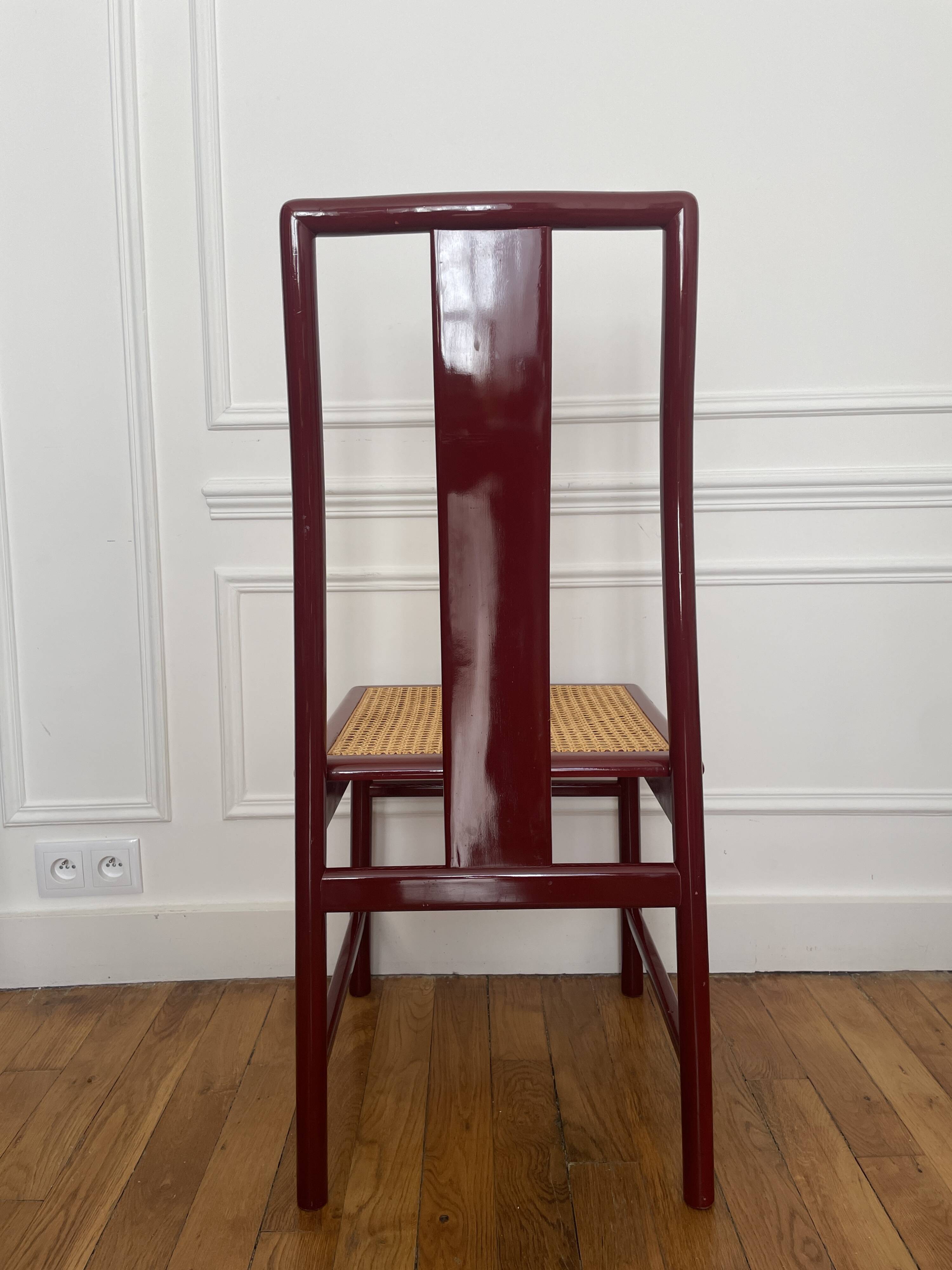 Set of 7 lacquered and caned chairs 1980 MONTINA SPA Italy