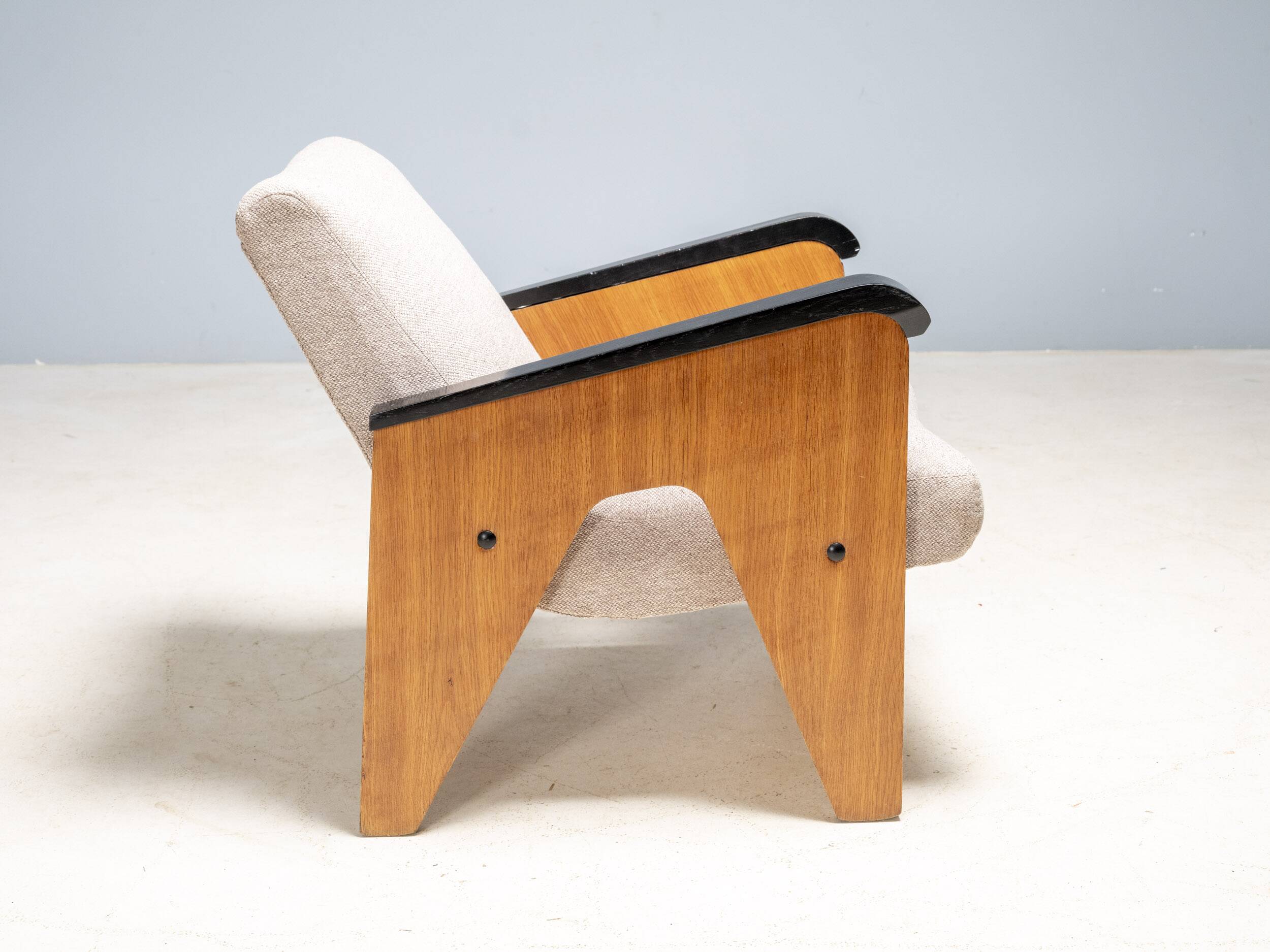 Vintage A-frame wooden armchairs, Czech design, 1950s, set of 3
