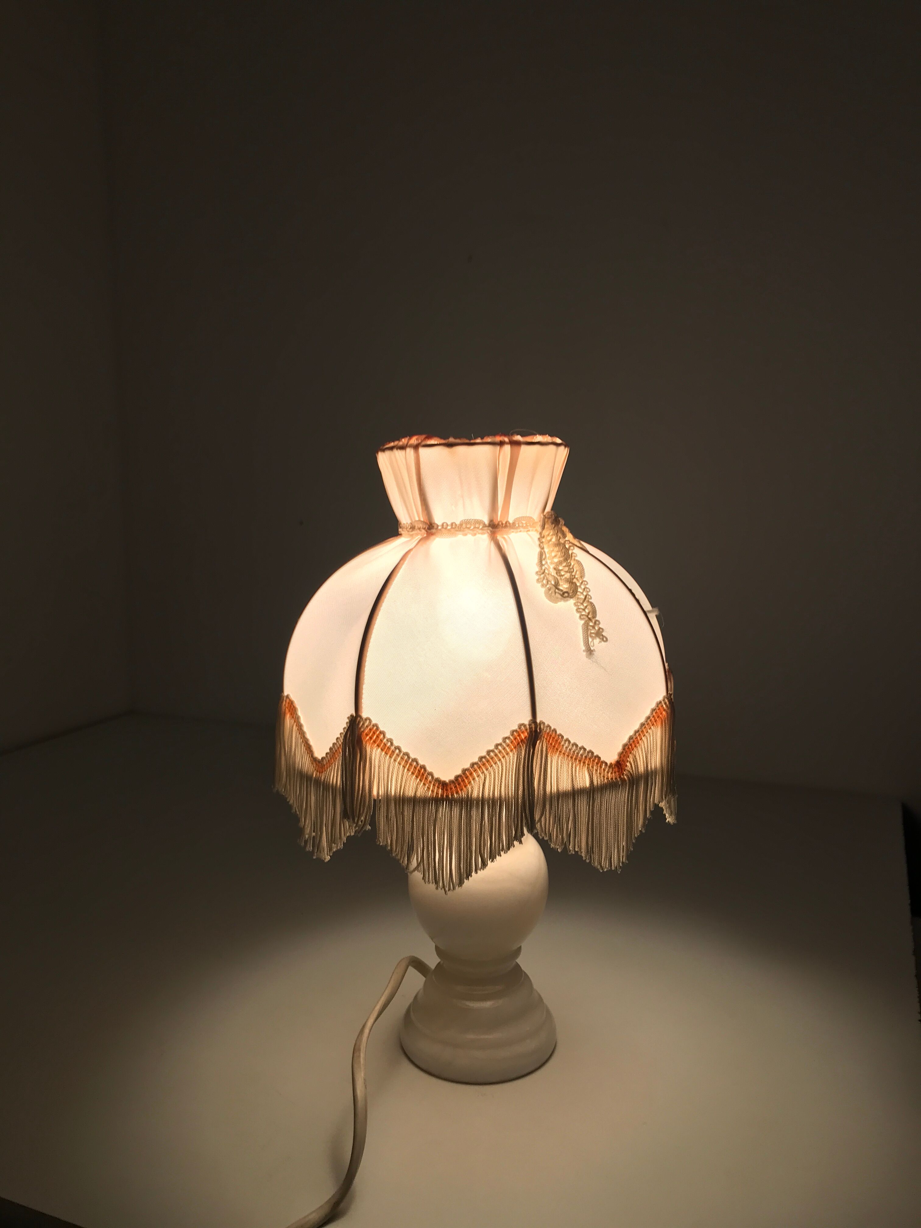 Pair of bedside lamp with vintage fringed shade