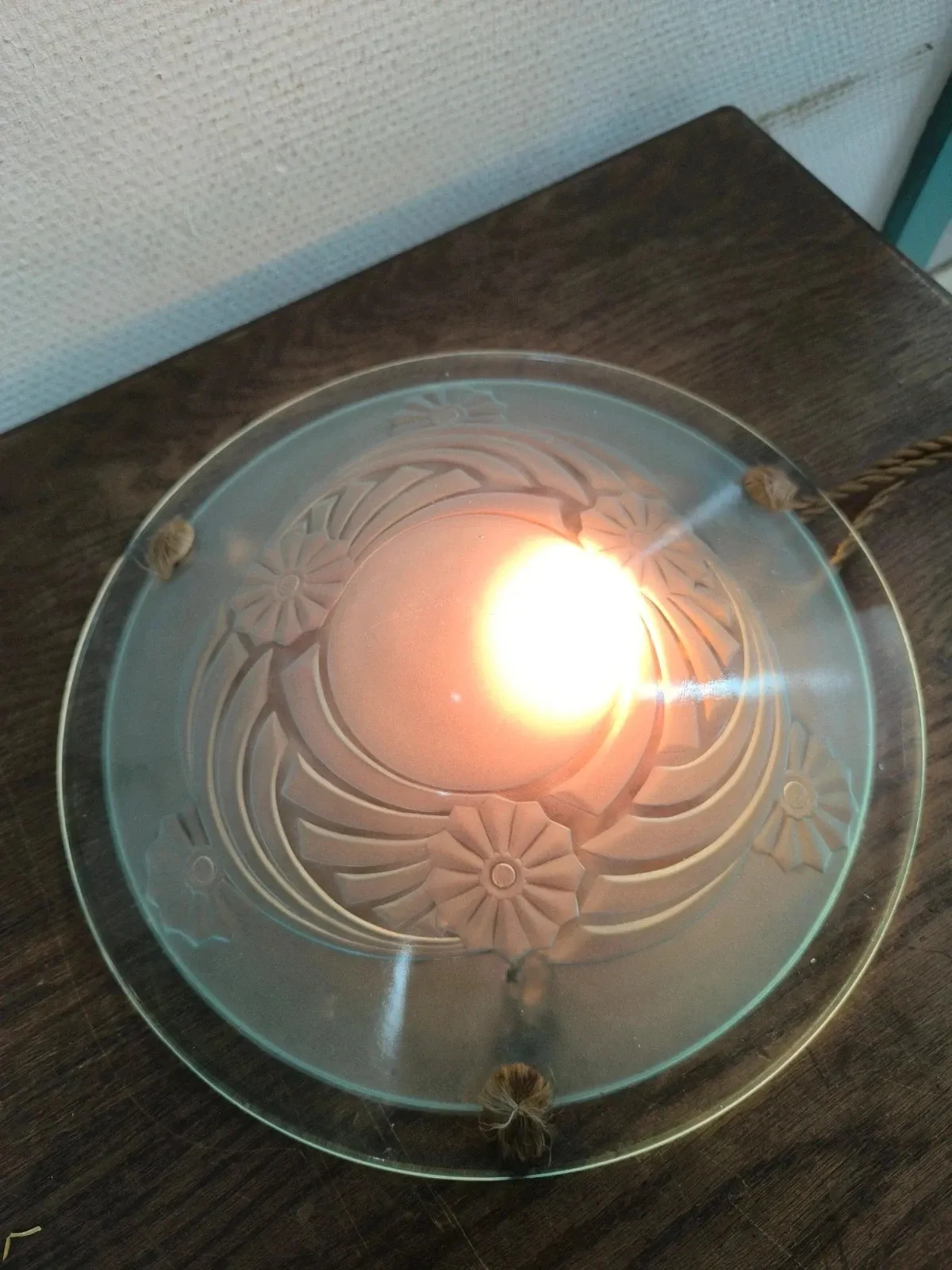 Art Deco sky blue moulded glass pendant light 35 cm - Electrified