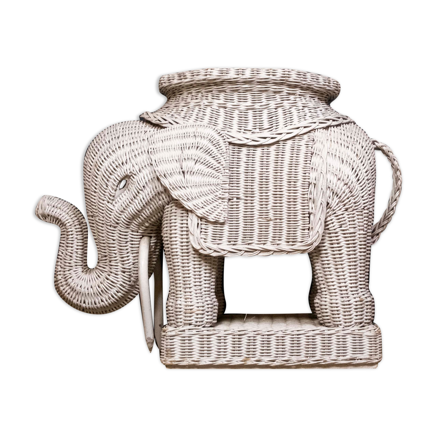 Elephant Sellette éléphant osier tressé vintage années 60/70 