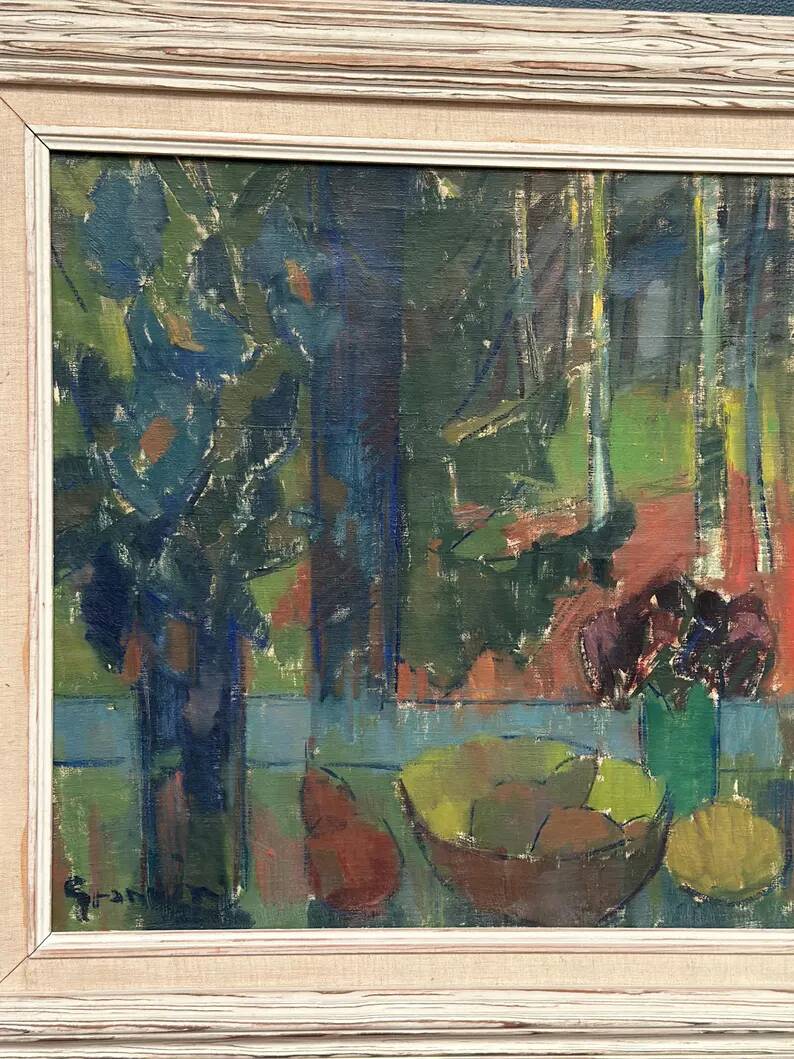 Original Swedish Oil on Canvas – "Still Life with Bowl of Fruit" by Svan Grandin – Signed – Vintage & Framed – 91 × 83 cm (35.8" × 32.7")