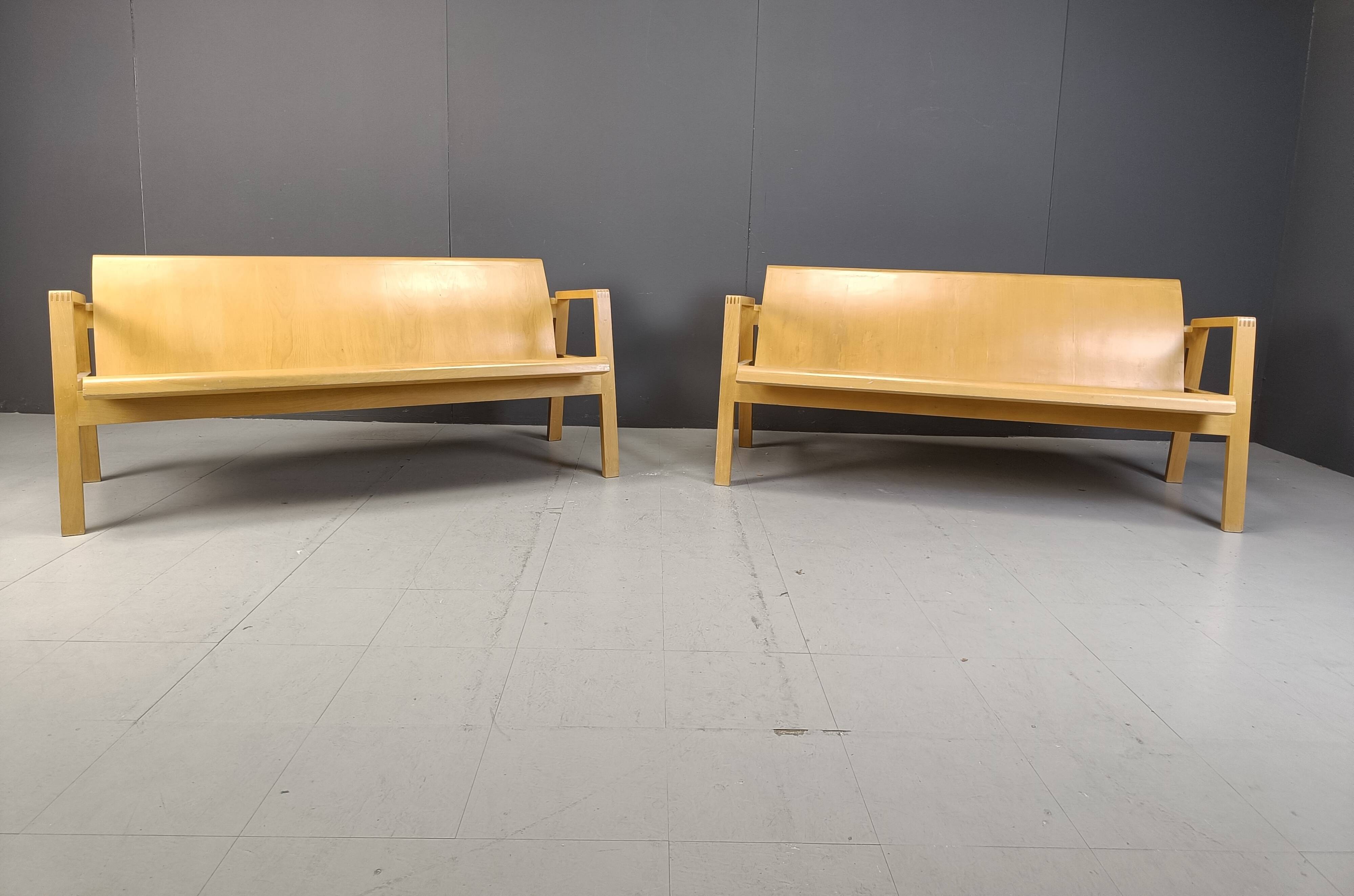 Vintage pair of plywood benches, 1960s
