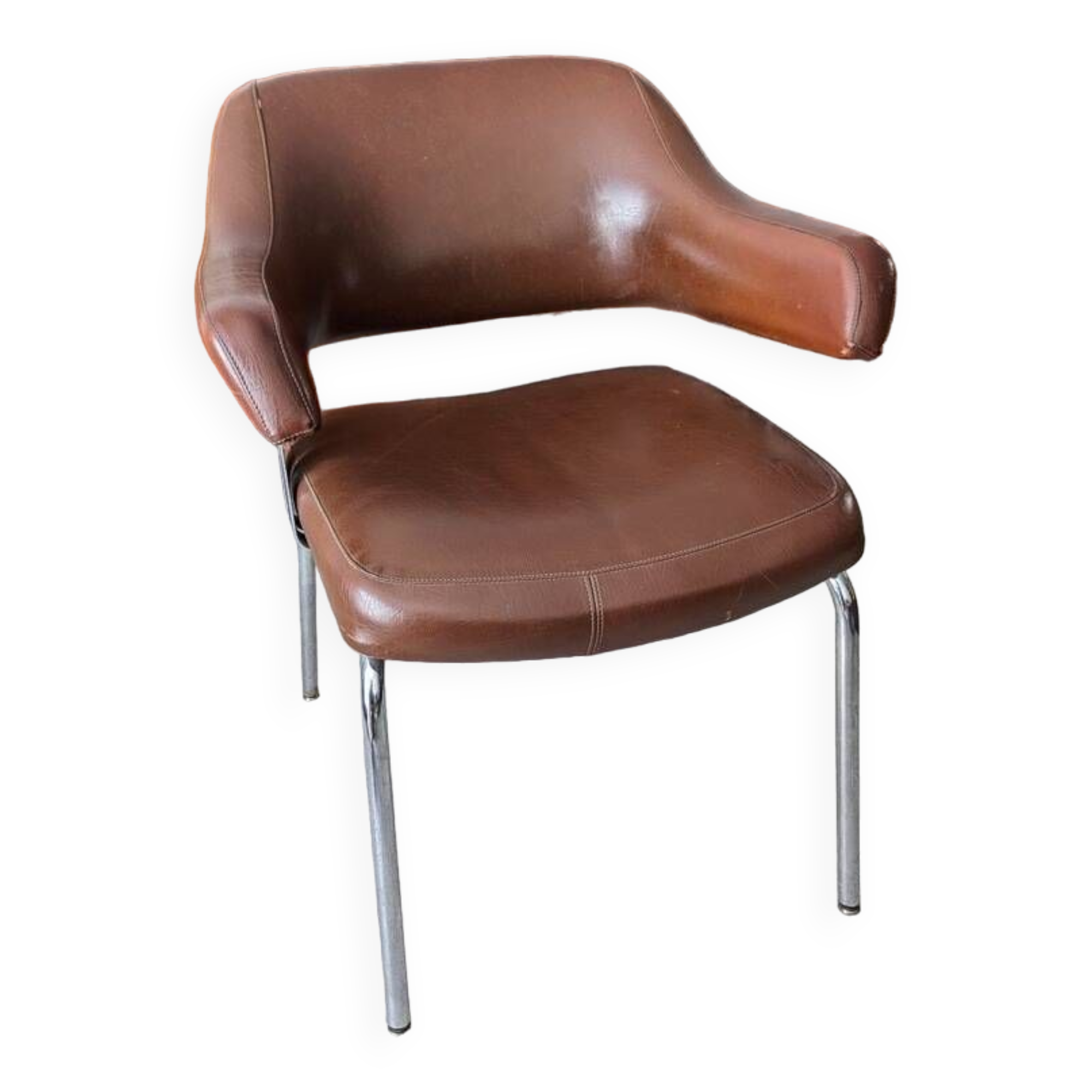 Fauteuil vintage en similicuir marron