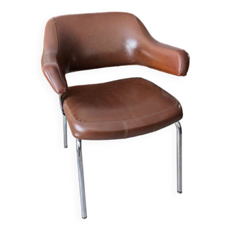 Vintage armchair in brown faux leather