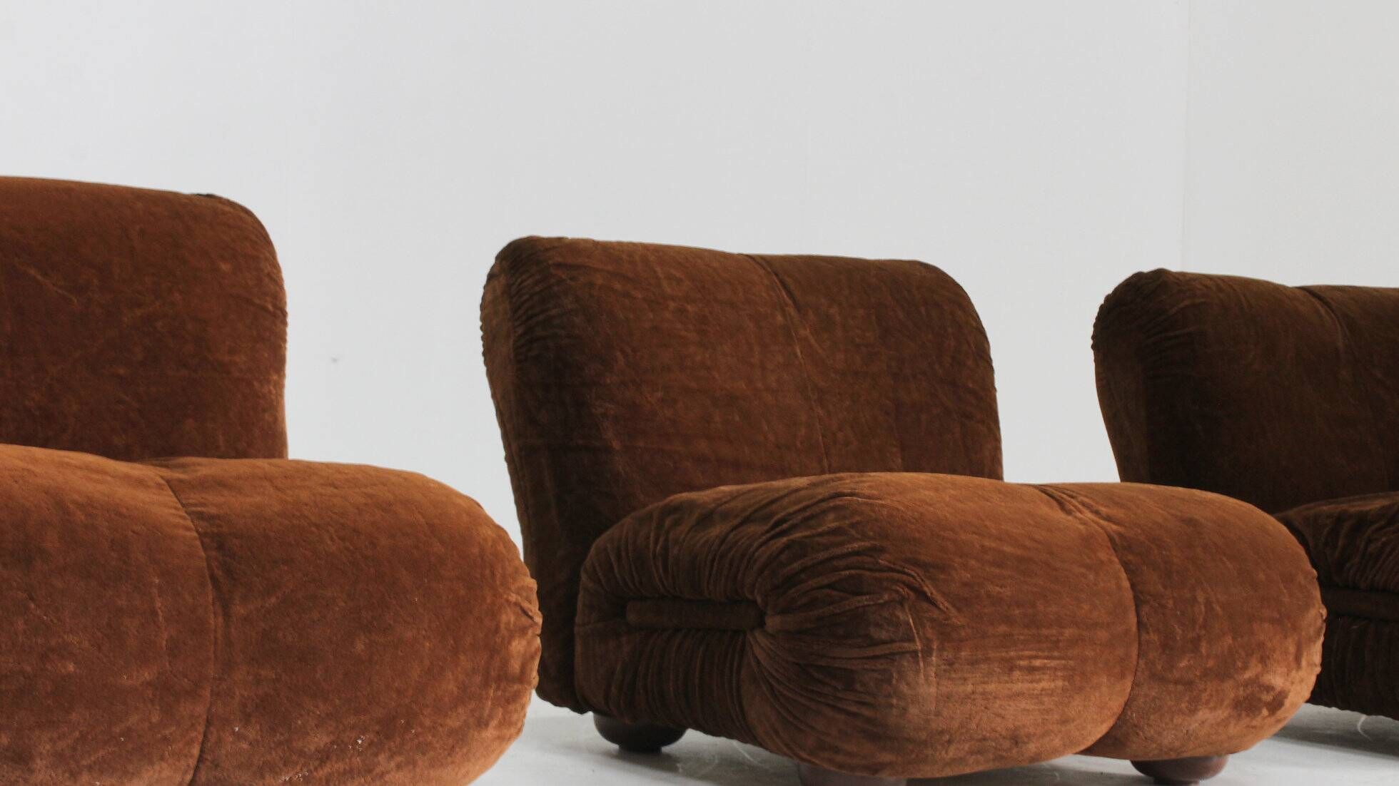 Vintage modular sofa brown velvet and chrome Italy 1970s