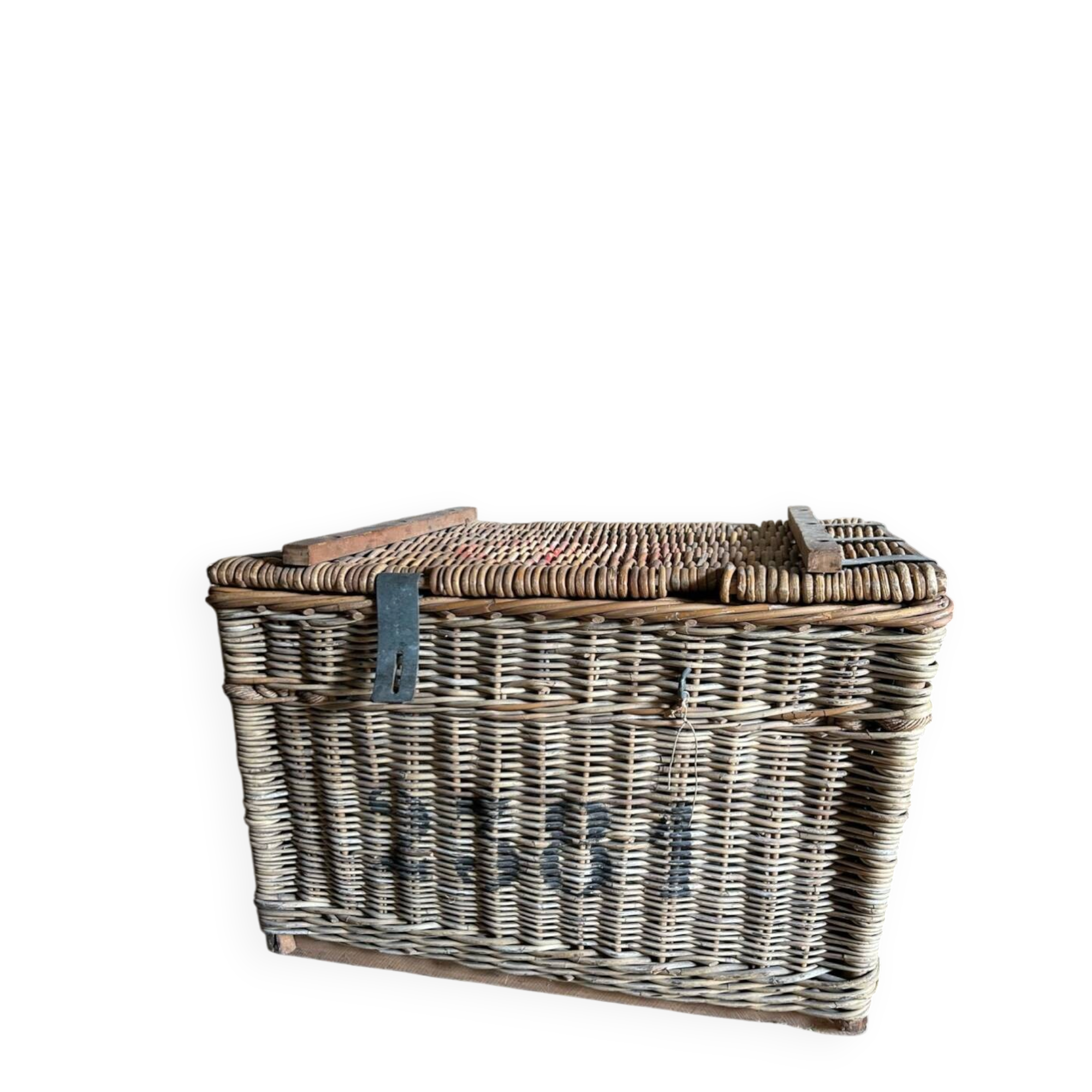 Old wicker moving trunk