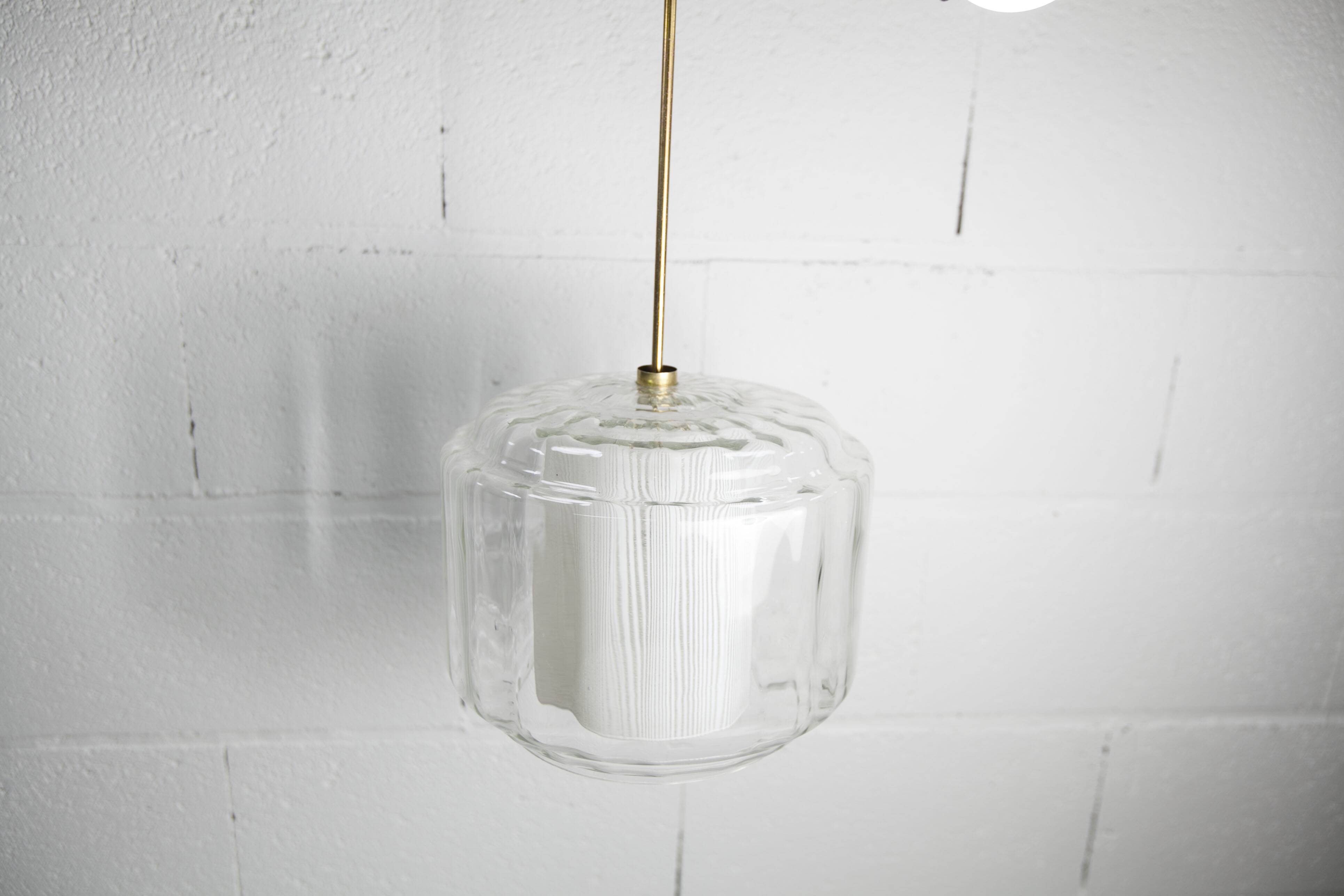 Chandelier 1930 double Opaline blown glass brass and copper