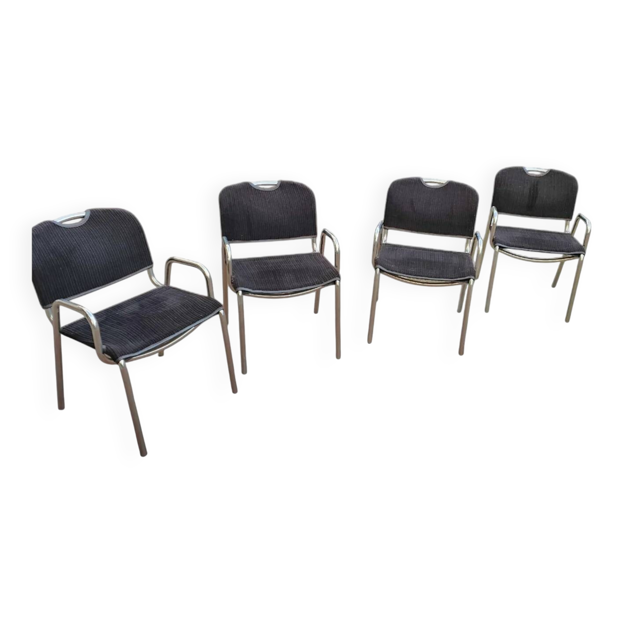 4 chaises de salle à manger en tissu noir Castiglietta par Castiglioni pour Zanotta / Italie années 1960