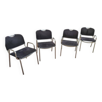 4 chaises de salle à manger en tissu noir Castiglietta par Castiglioni pour Zanotta / Italie années 1960