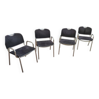 4 x black upholstery Castiglietta dining chairs by Castiglioni for Zanotta / Italy 1960s