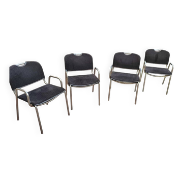 4 x black upholstery Castiglietta dining chairs by Castiglioni for Zanotta / Italy 1960s