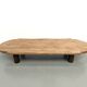 XXL oval coffee table in solid oak, cylindrical base, 1950s.