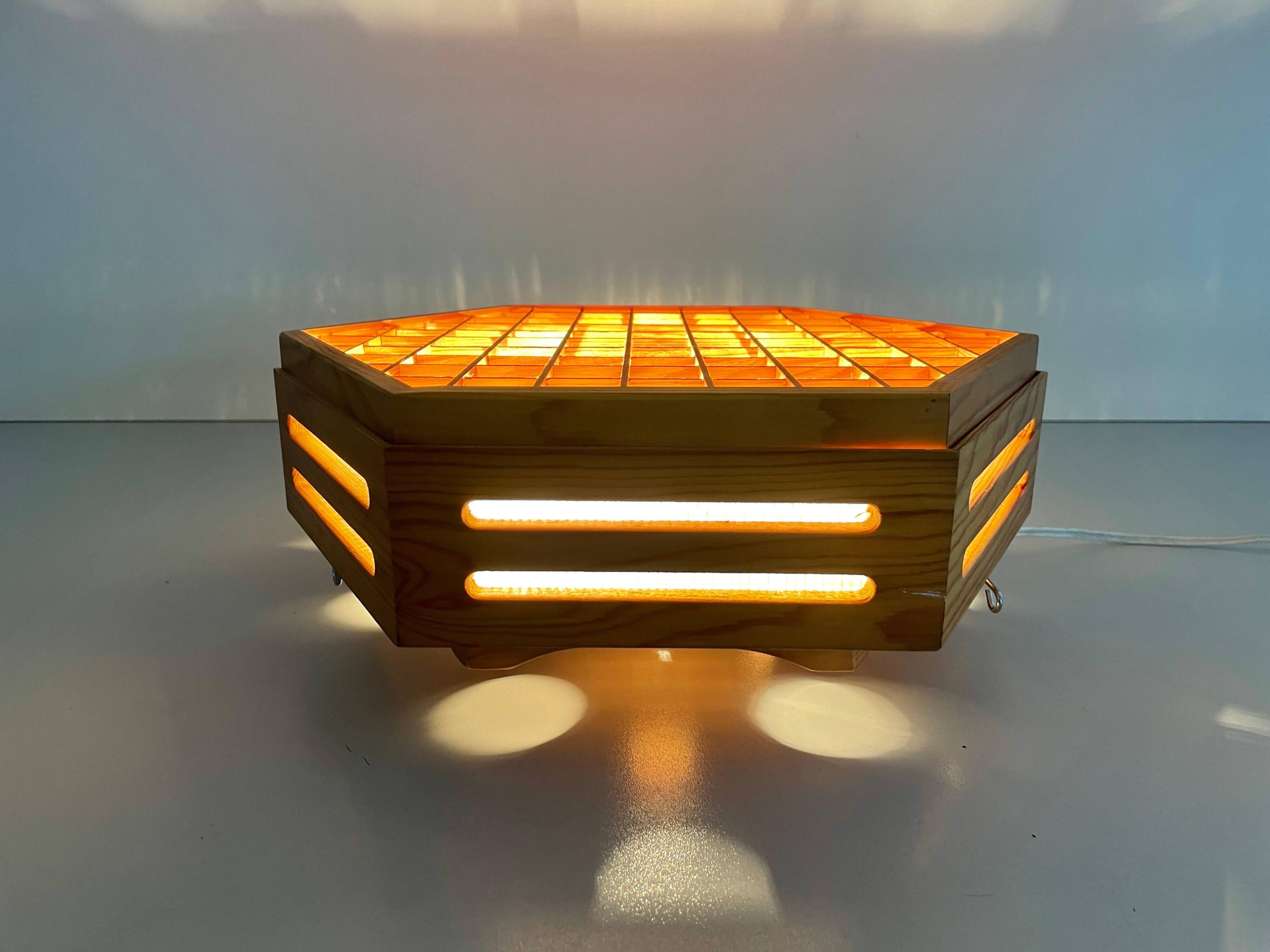 Hexagonal wooden recessed lamp, 1970s, Germany