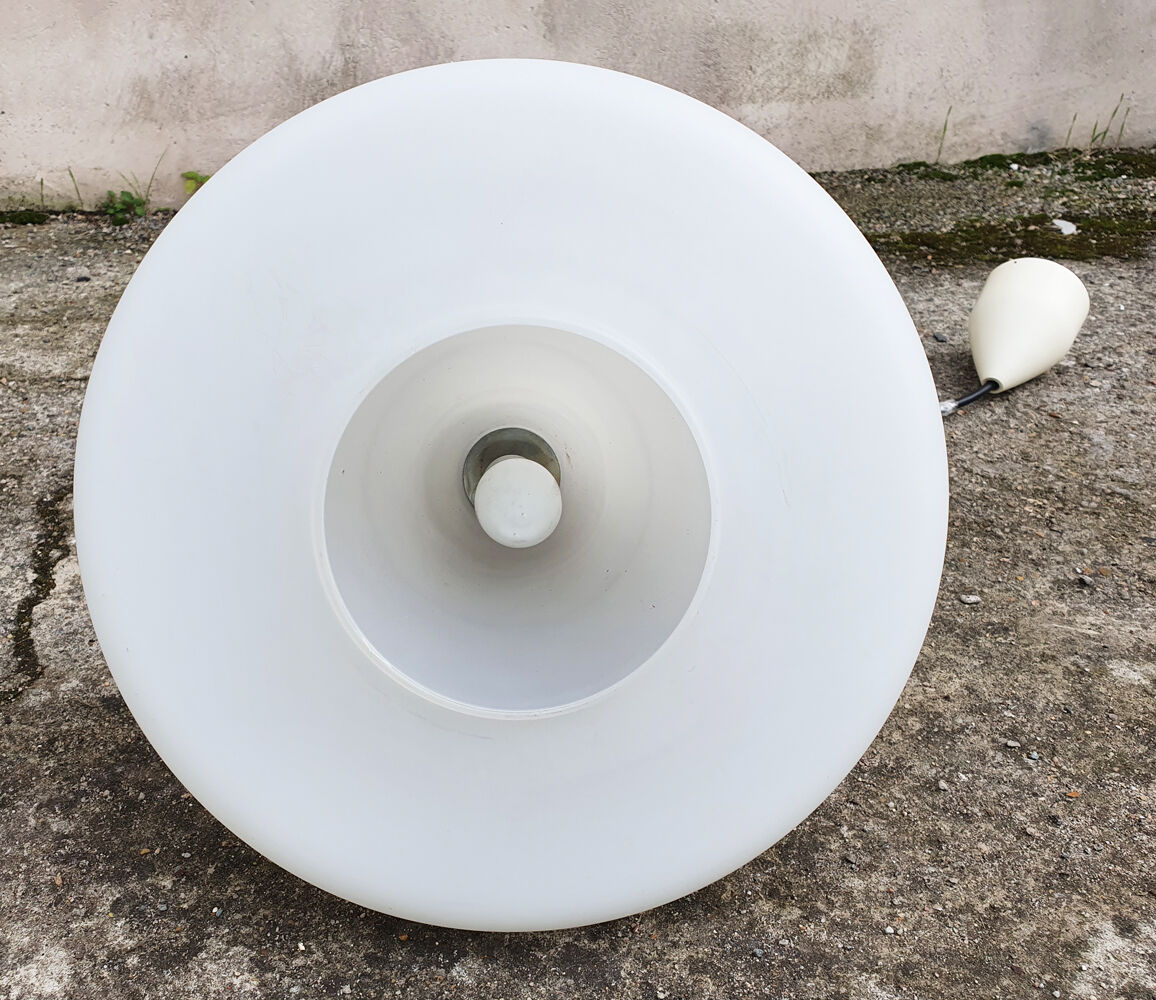 Scandinavian vintage suspension, 60s, teak and opaline